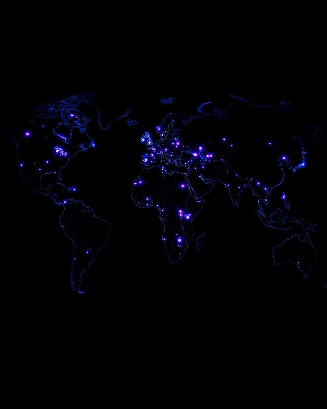 Global map of Helium Hotspot coverage with glowing network nodes